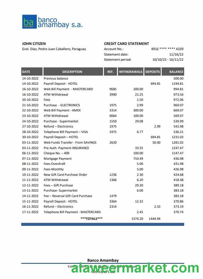 Paraguay Banco Amambay bank statement XLS